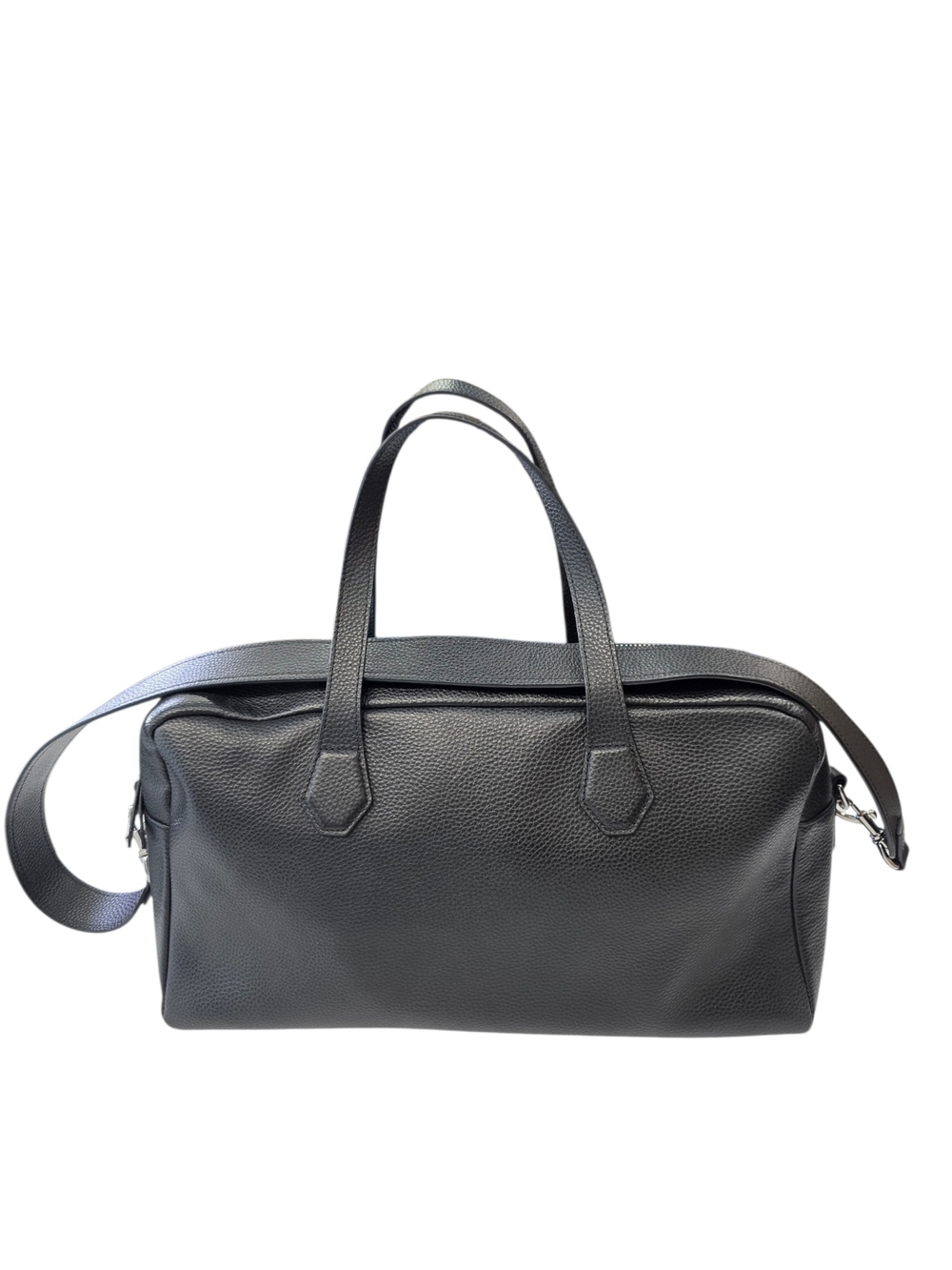 Lime Black Leather Satchel Bag with Top Handles and Crossbody Strap